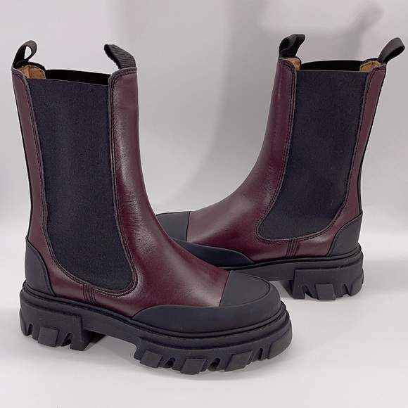 Ganni Cleated Leather Mid Chelsea Boots - Picture 5 of 10